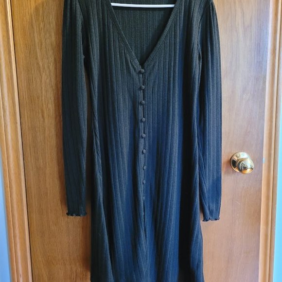 Topshop Black Button Down V Neck Frill Sleeve Dress US 10 - Picture 1 of 8